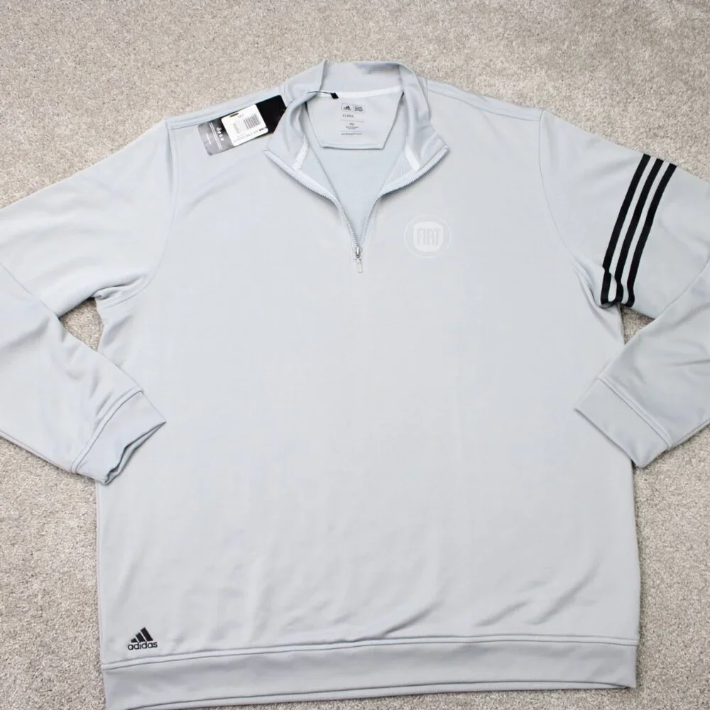 Adidas Sweatshirt NWT Mens 2XL XXL Gray ClimaLite‎ 1/4 Zip Pullover FIAT Logo